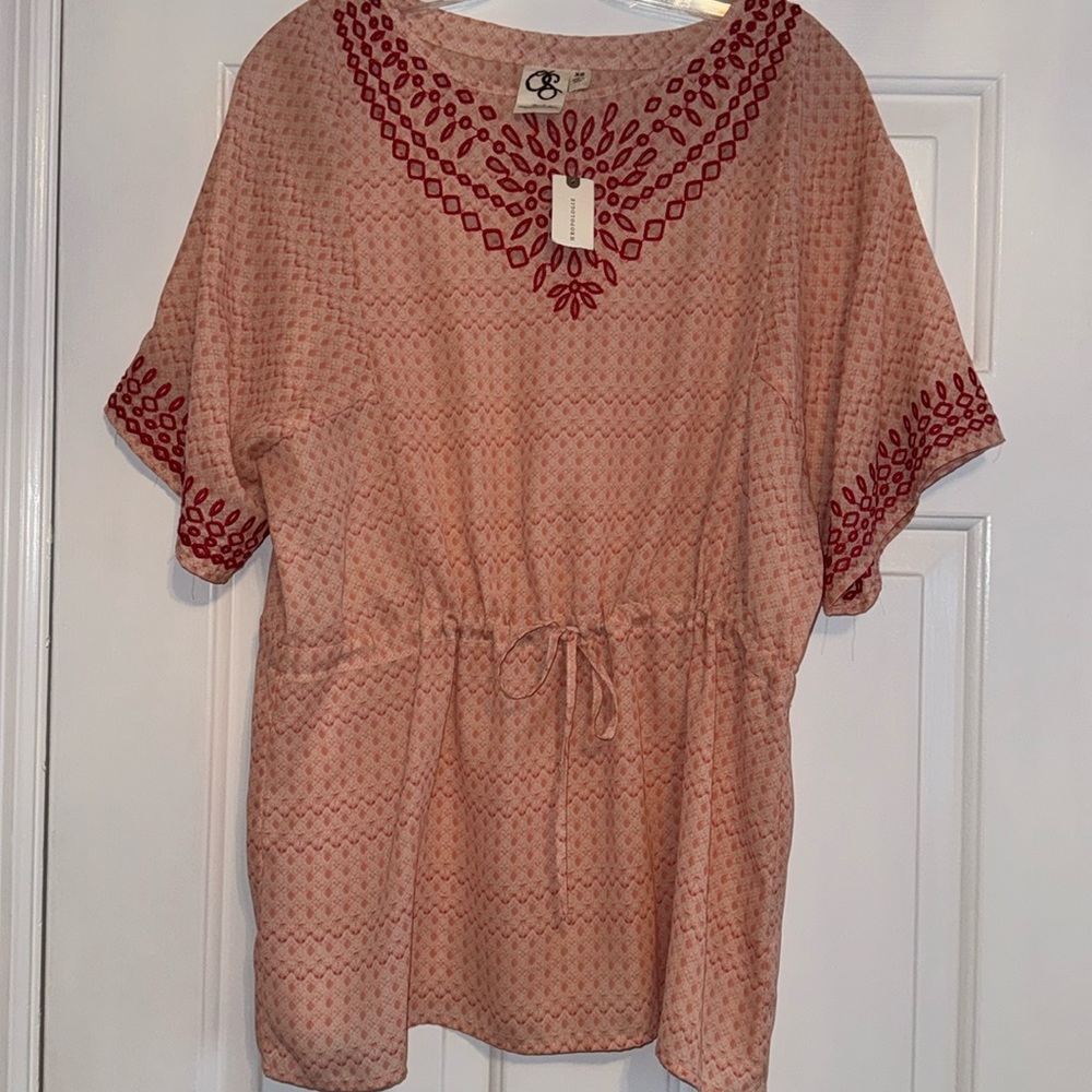 Anthropologie One September Peasant Blouse  Embroidery and Drawstring NWT Sz XS